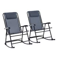 Outsunny Grey Mesh Fabric Outdoor Patio Folding Rocking Chair Set