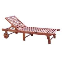 Outsunny Wooden Wood Outdoor Folding Chaise Lounge Chair Recliner with Rolling Wheels - Teak