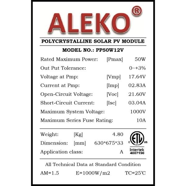 Shop Aleko Etl Polycrystalline Modules Solar Panel 50w 12v