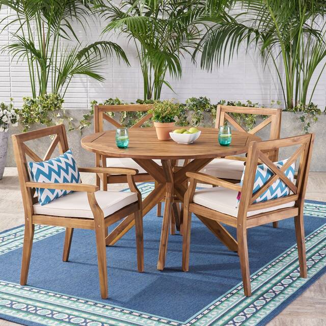 Llano Outdoor 5 Piece Acacia Wood Dining Set by Christopher Knight Home