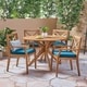 preview thumbnail 10 of 17, Llano Outdoor 5 Piece Acacia Wood Dining Set by Christopher Knight Home teak + blue cushion