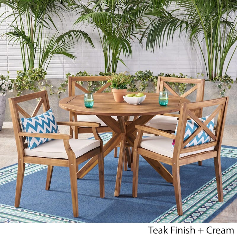 Llano Outdoor 5 Piece Acacia Wood Dining Set by Christopher Knight Home