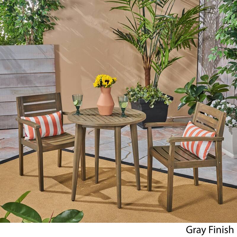 Stamford Outdoor 3 Piece Acacia Wood Bistro Set with Straight Legged Table by Christopher Knight Home