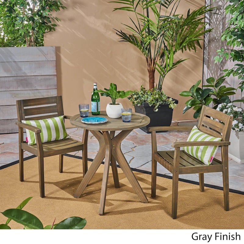 Stamford Outdoor 3 Piece Acacia Wood Bistro Set with Cross Legged Bistro Table by Christopher Knight Home