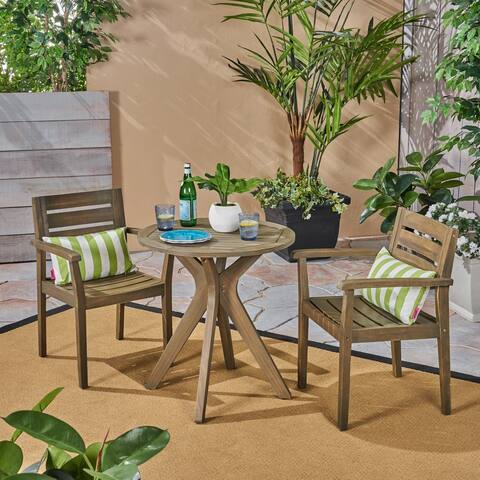Stamford Outdoor 3 Piece Acacia Wood Bistro Set with Cross Legged Bistro Table by Christopher Knight Home