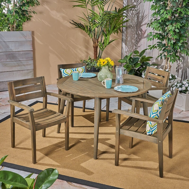 Stamford Outdoor 5 Piece Acacia Wood Dining Set with Straight Legged Dining Table by Christopher Knight Home - Grey