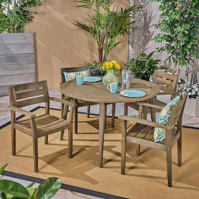 Stamford Outdoor 5 Piece Acacia Wood Dining Set with Straight Legged Dining Table by Christopher Knight Home