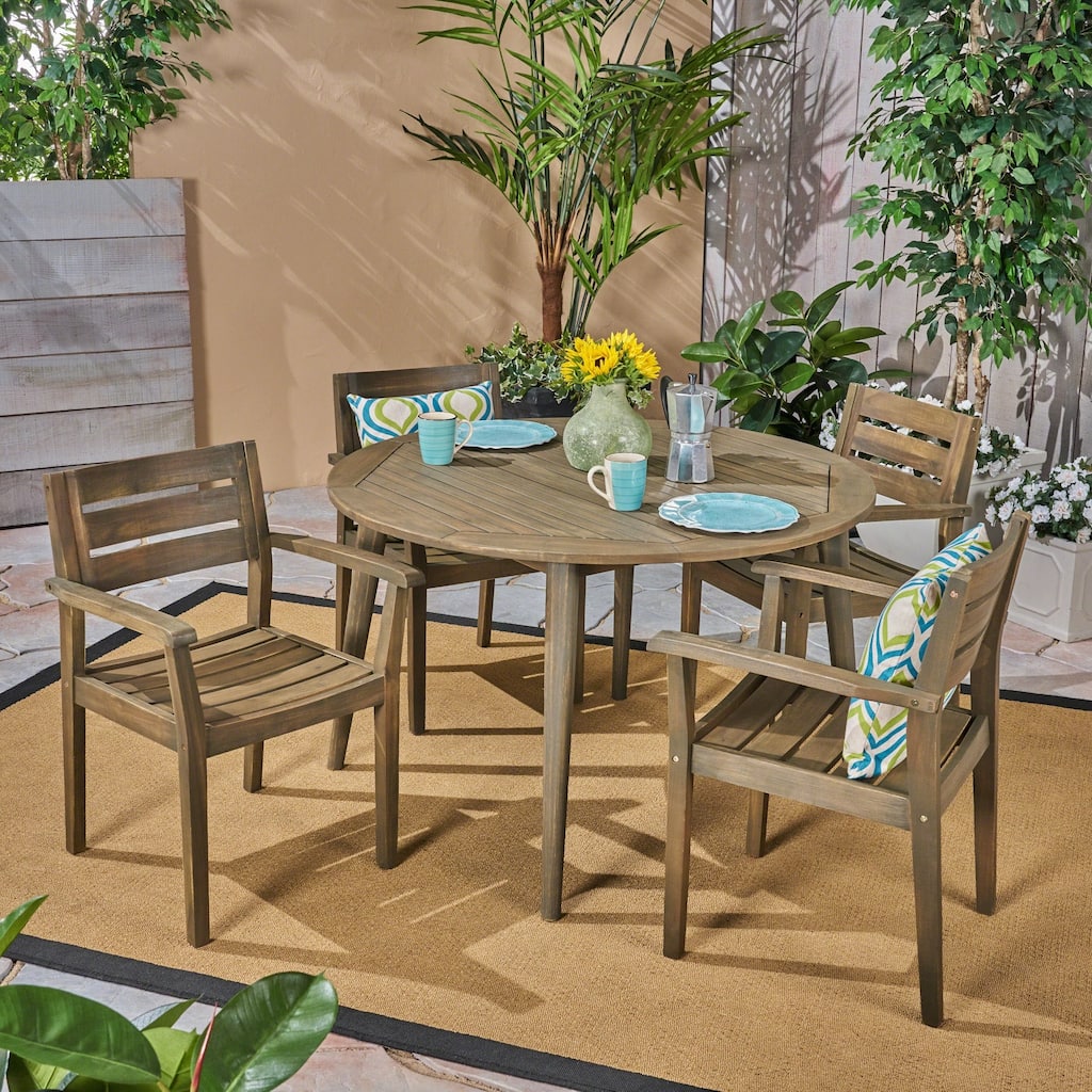 Stamford Outdoor 5 Piece Acacia Wood Dining Set with Straight Legged Dining Table by Christopher Knight Home