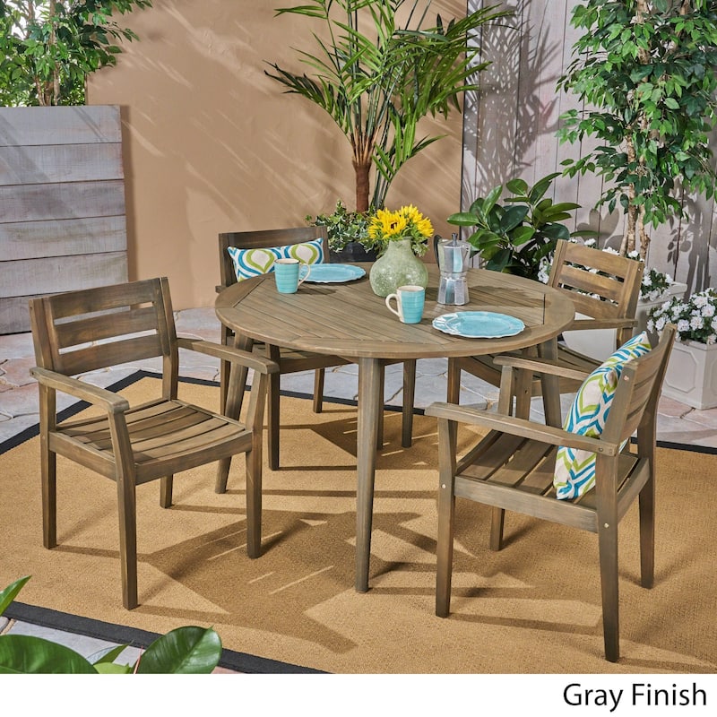 Stamford Outdoor 5 Piece Acacia Wood Dining Set with Straight Legged Dining Table by Christopher Knight Home