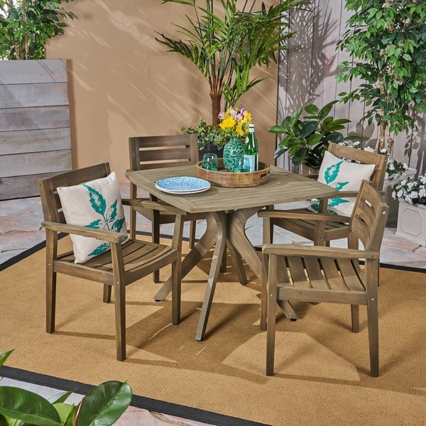 Stamford Outdoor 5 Piece Acacia Wood Dining Set With Cross Stamford Outdoor 5 Piece Acacia Wood Dining Set With Cross Legged Table By Christopher Knight