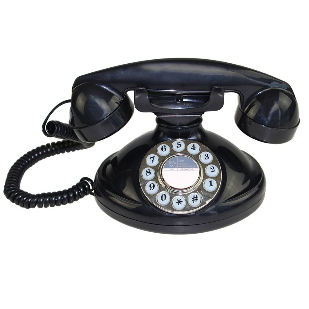LNC Black Retro Style Push Button Dial Single Line Corded Phone