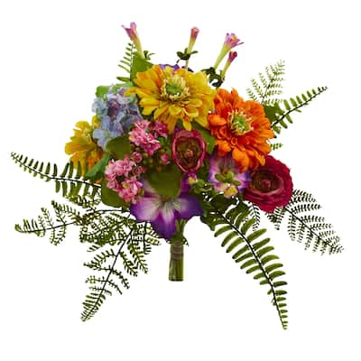 13" Mixed Flowers Artificial Bush (Set of 2)