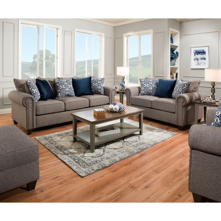 Simmons Upholstery Emma Slate Sofa and Loveseat Set - Bed Bath
