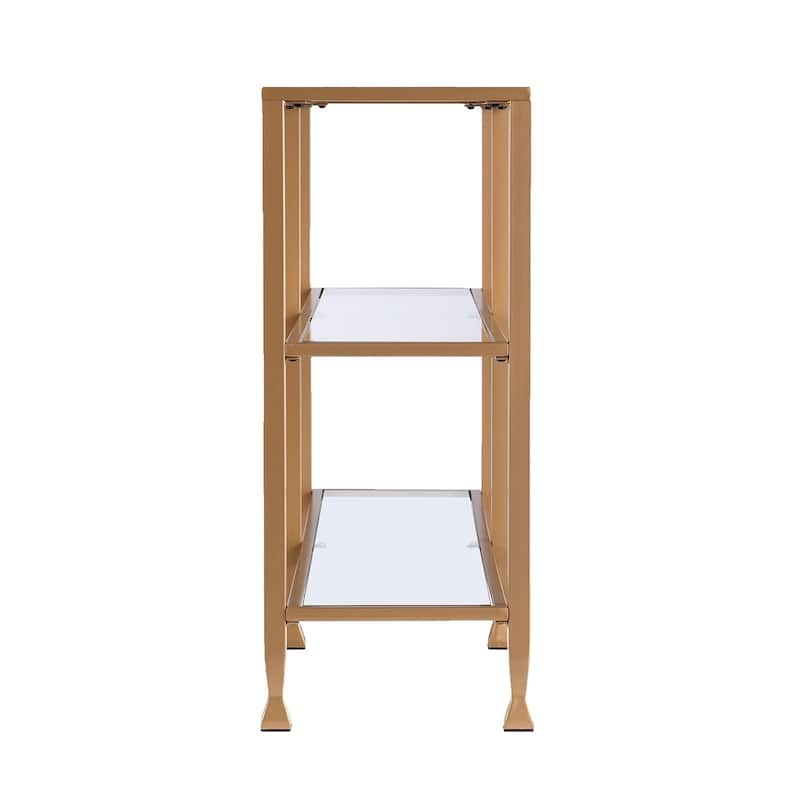 SEI Furniture Jensen Narrow Metal Console Table w/ Glass Shelves - Gold