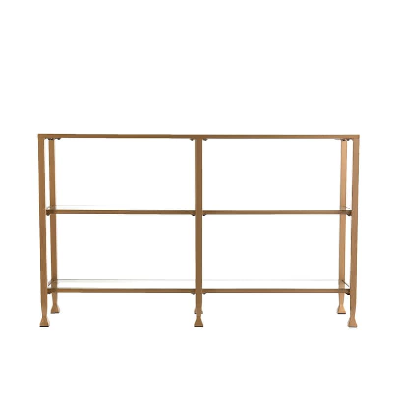 SEI Furniture Jensen Narrow Metal Console Table w/ Glass Shelves - Gold