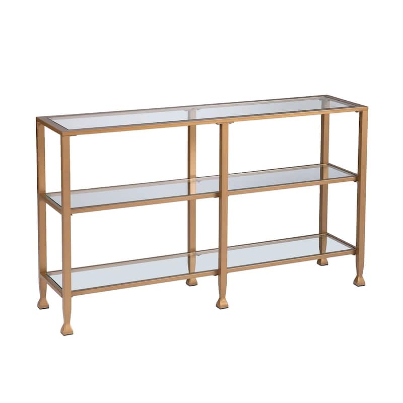 SEI Furniture Jensen Narrow Metal Console Table w/ Glass Shelves - Gold