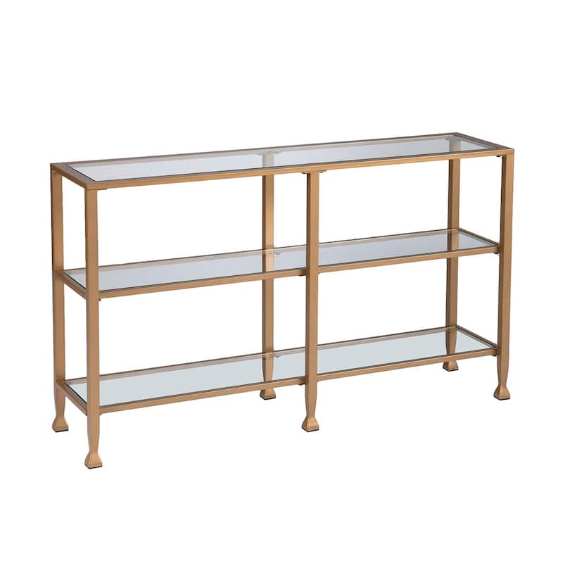 SEI Furniture Jensen Narrow Metal Console Table w/ Glass Shelves - Gold