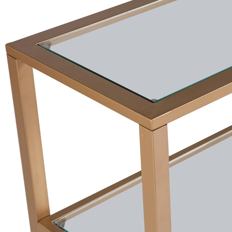 SEI Furniture Jensen Narrow Metal Console Table w/ Glass Shelves - Gold