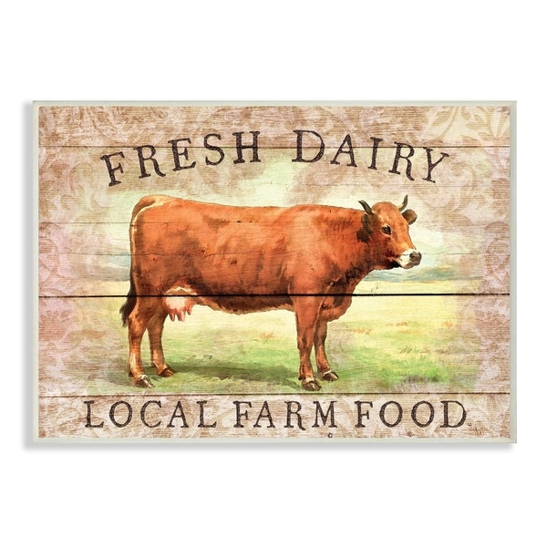 The Stupell Home Decor Collection Fresh Dairy Local Farm Cow Planked Look, Wall Plaque, 10 x 0.5 x 15, Made in USA