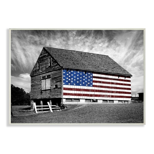 The Stupell Home Decor Collection Black And White Farmhouse The Stupell Home Decor Collection Black And White Farmhouse Barn American Flag Wall Plaque