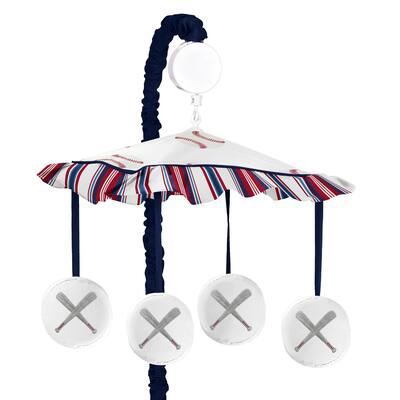 Sweet Jojo Designs Red, White and Blue Baseball Patch Sports Collection Musical Crib Mobile