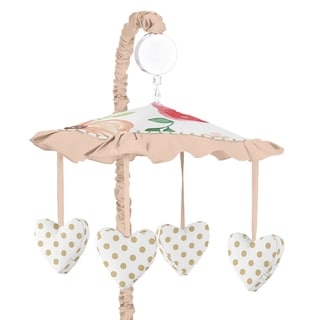 Sweet Jojo Designs Peach, Green, and Gold Watercolor Floral Collection Musical Crib Mobile