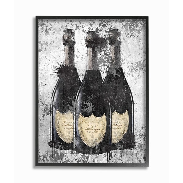The Stupell Home Decor Collection Champagne Bottles Grey Gold Ink Illustration, Framed Giclee, 16 x 1.5 x 20, Made in USA