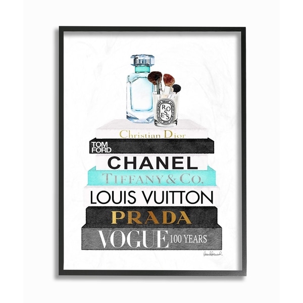 The Stupell Home Decor Collection Book Stack Perfume Brushes Glam Fashion Watercolor, Framed Giclee, 16 x 1.5 x 20, Made in USA. Opens flyout.