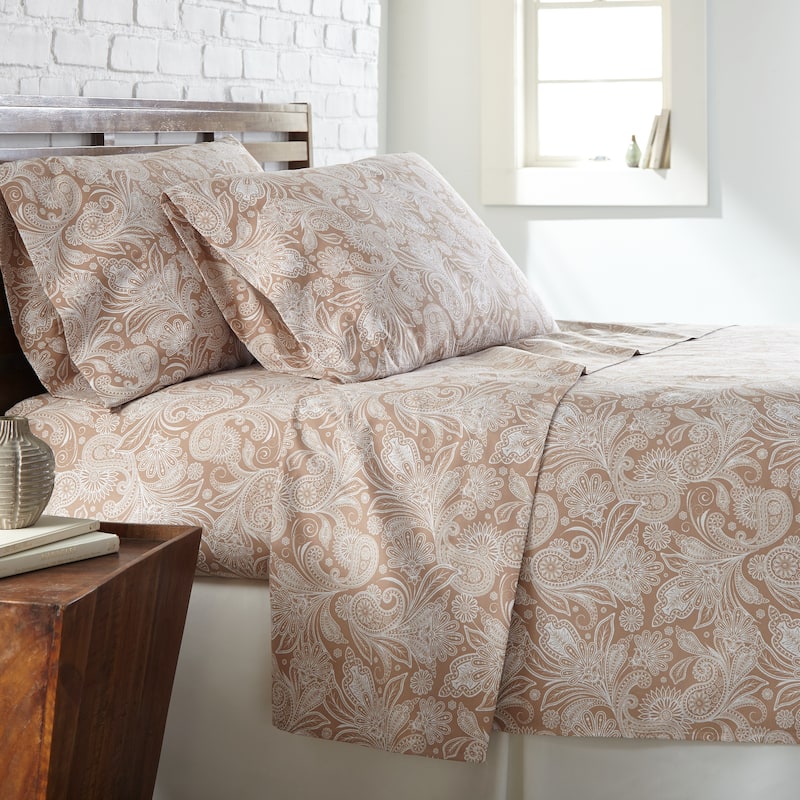 Vilano 4-pc. Deep-pocket Ultra-Soft Perfect Paisley Bedsheet Set - Full - taupe w/ white paisley