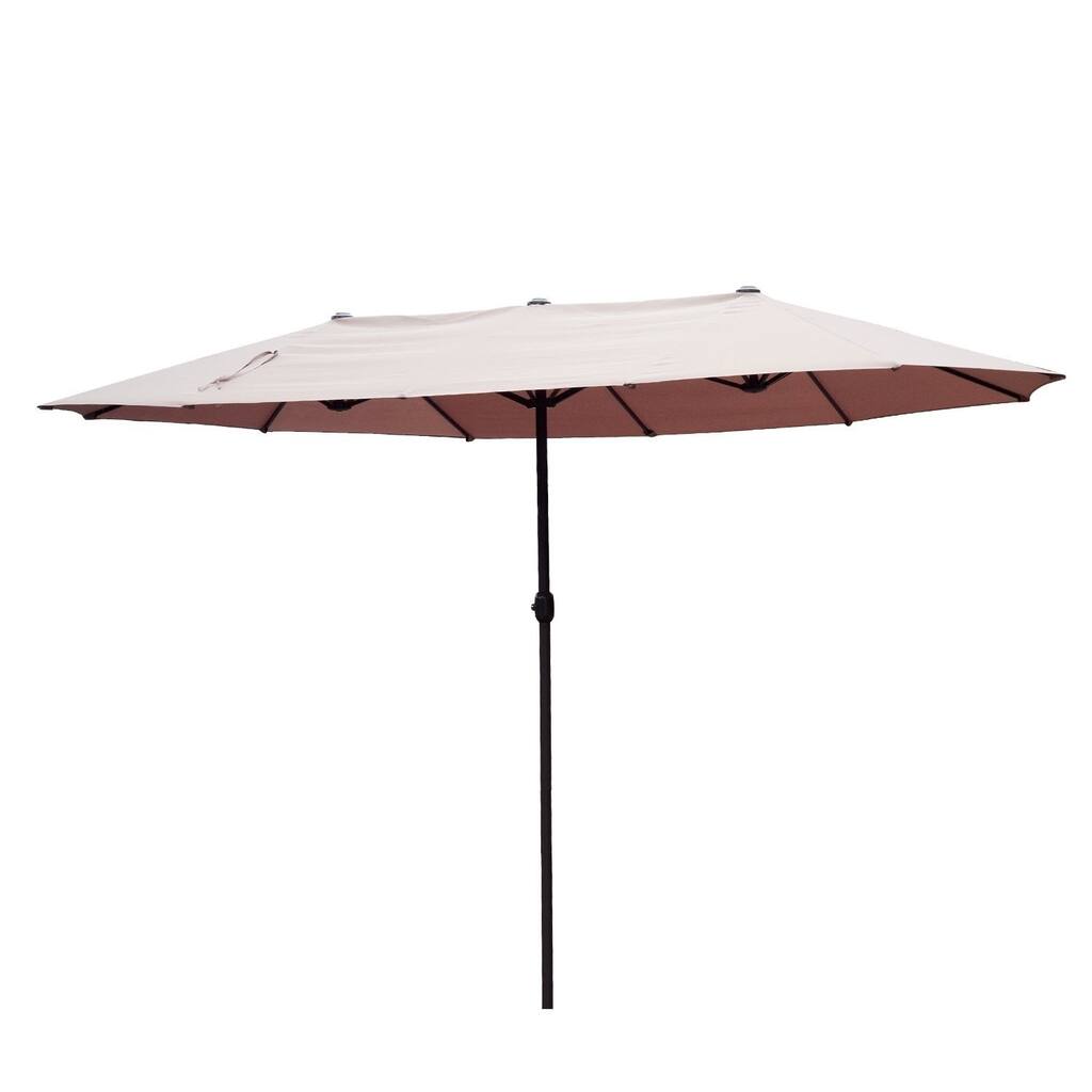 Outsunny 15' Market Outdoor Umbrella Double-Sided Aluminum Table Patio Umbrella with Crank - Tan