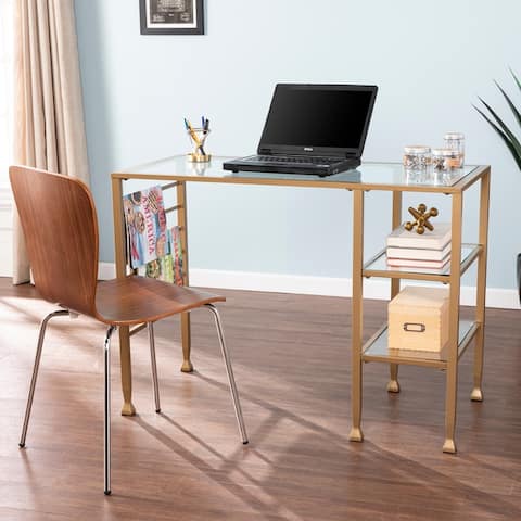 Amelie Gold Metal Glass Writing Desk By Comparison On Bar Height