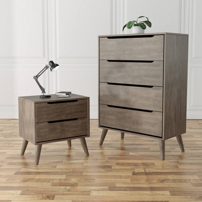 Fopp Mid-Century Modern Grey Wood 2-Piece Chest and Nightstand Set by Furniture of America