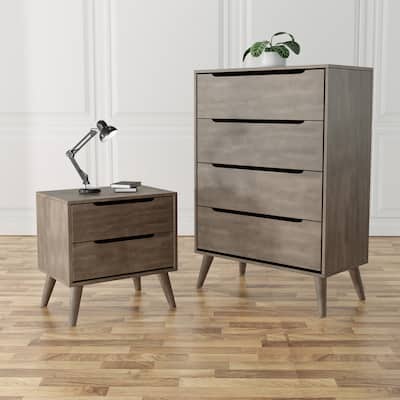 Fopp Mid-Century Modern Grey Wood 2-Piece Chest and Nightstand Set by Furniture of America