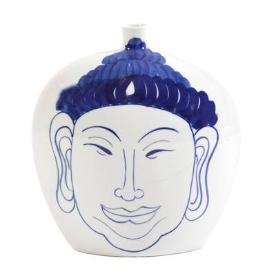 Allan Andrews Blue and White Ceramic Buddha Vase, Large