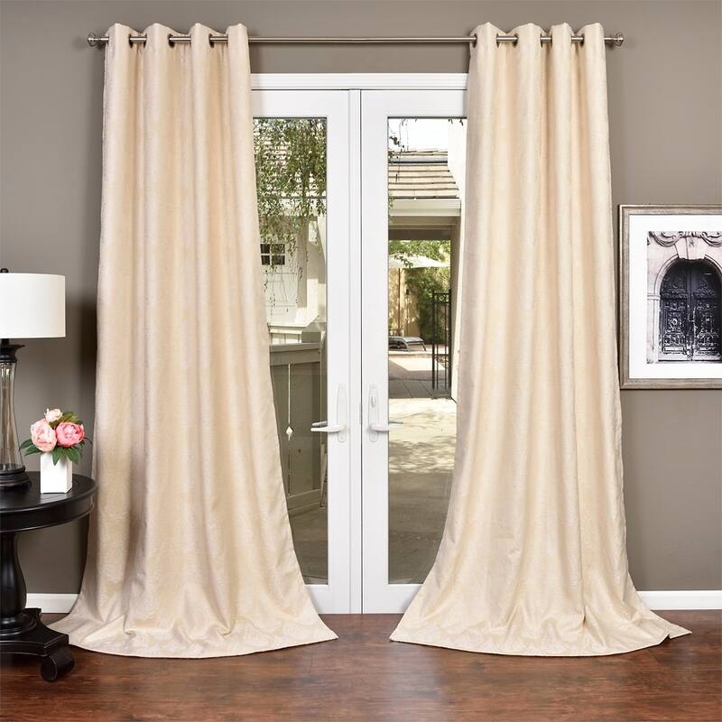 Lambrequin Boteh Cream/Grey Heavy Faux Jacquard Lined Curtain Panel - Beige