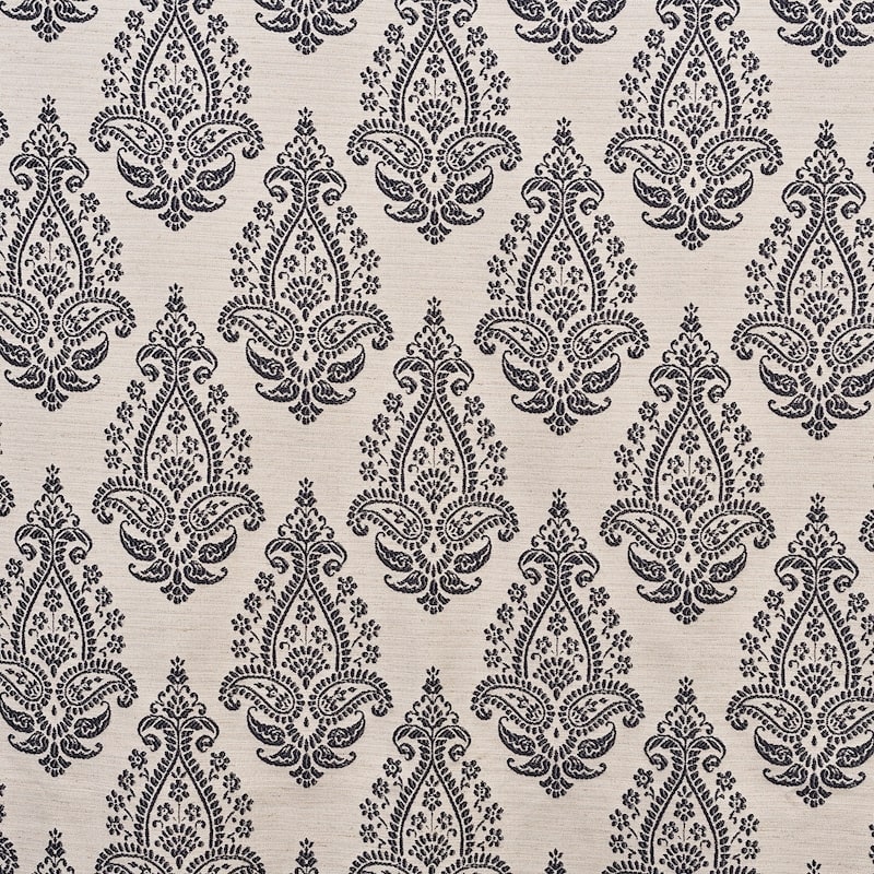 Lambrequin Boteh Cream/Grey Heavy Faux Jacquard Lined Curtain Panel