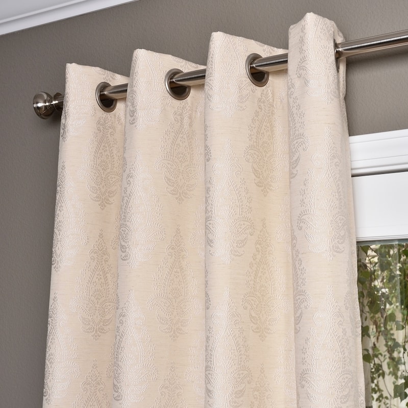 Lambrequin Boteh Cream/Grey Heavy Faux Jacquard Lined Curtain Panel
