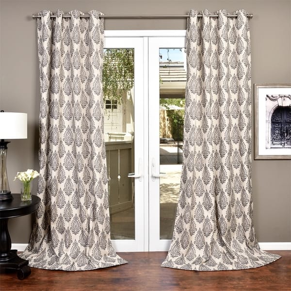 slide 1 of 9, Lambrequin Boteh Cream/Grey Heavy Faux Jacquard Lined Curtain Panel
