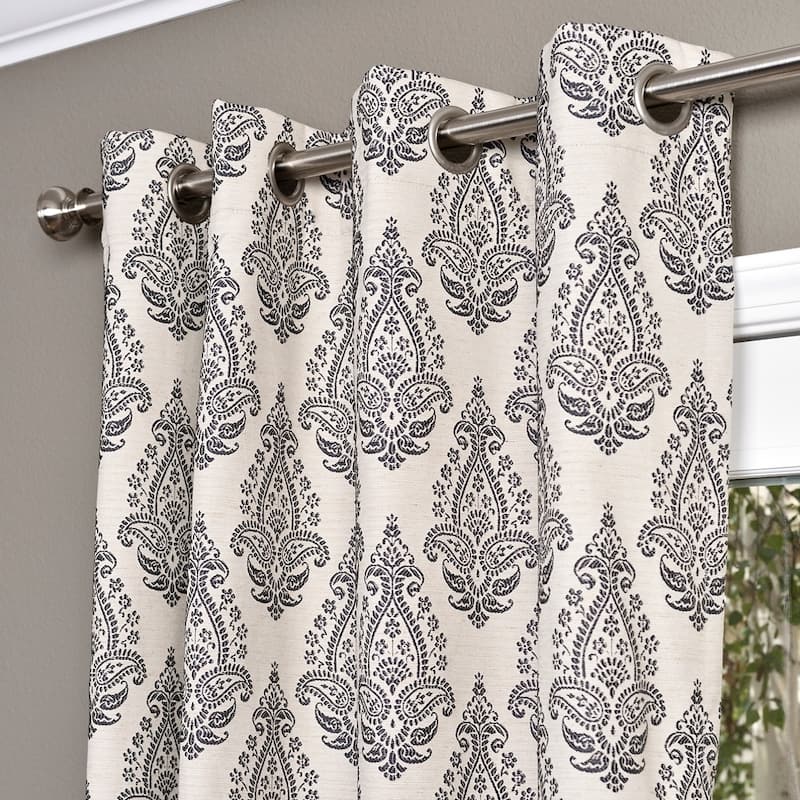 Lambrequin Boteh Cream/Grey Heavy Faux Jacquard Lined Curtain Panel