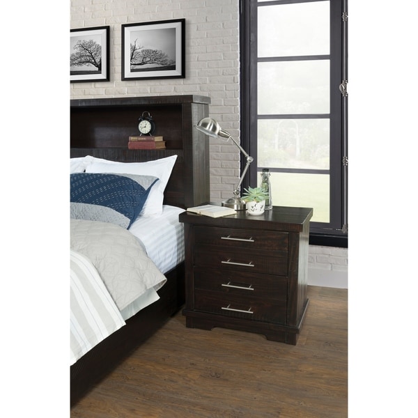Waterfront Solid Wood 2 Drawer Nightstand, Espresso