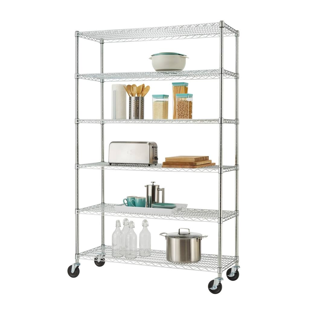 TRINITY BASICS® EcoStorage® 6-Tier 48x18x72 Chrome Wire Shelving w/ Wheels, NSF