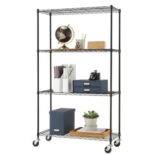 Shop Trinity 4-Tier Black Wire Shelving with Wheels and Liners - Free ...