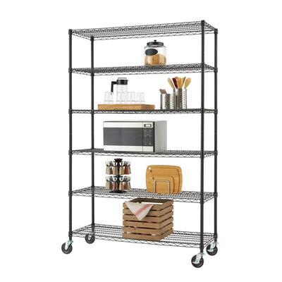 TRINITY BASICS 6-Tier 48" x 18" x 72" Wire Shelving Rack w/ Wheels, NSF Certified, Black