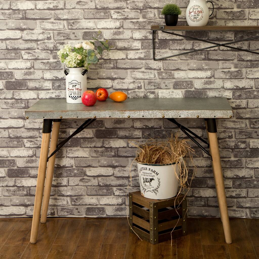 Glitzhome Farmhouse Galvanized Side Table w/Solid Wood Leg