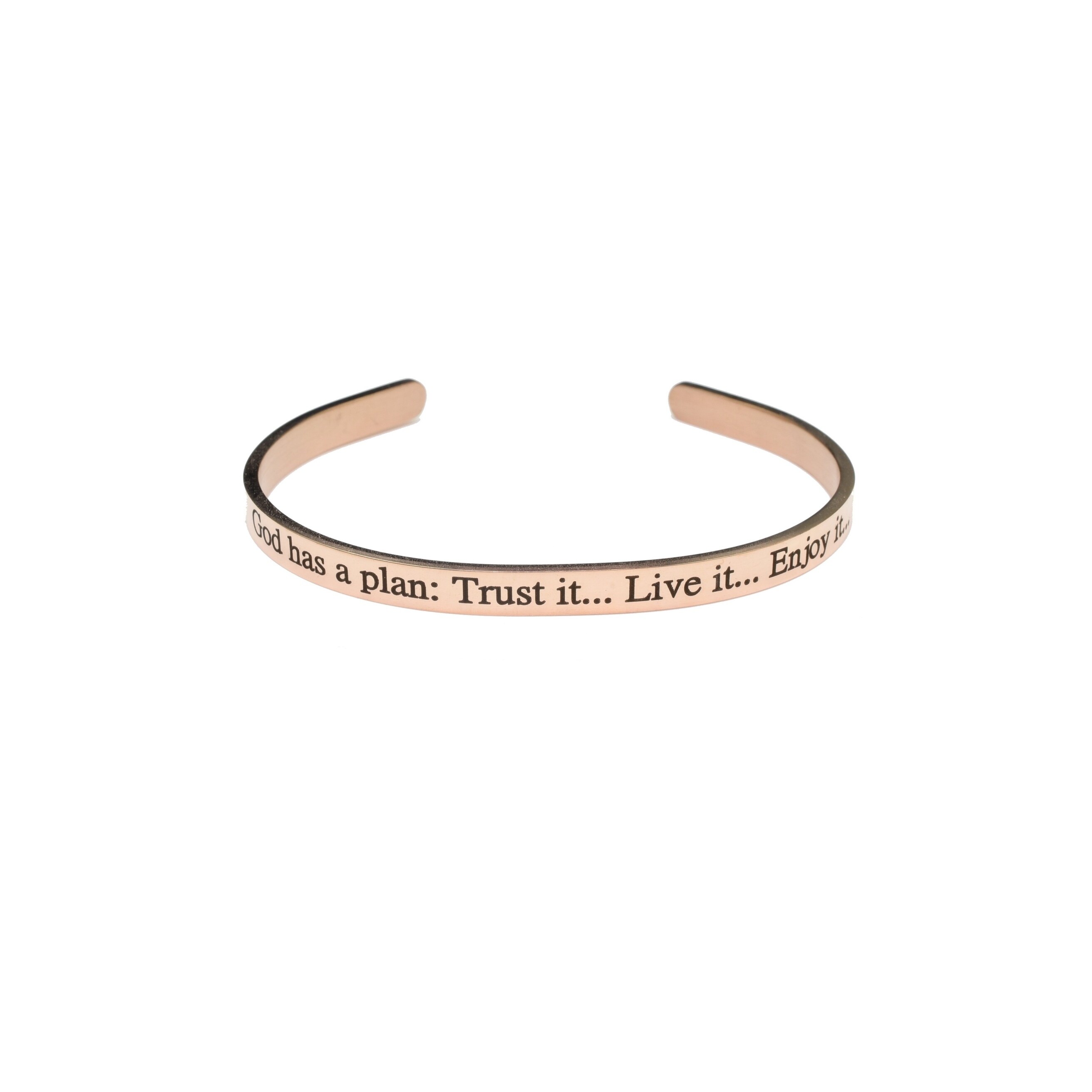 God Has A Plan Pink Box Solid Stainless Steel Inspirational Cuff Brown 