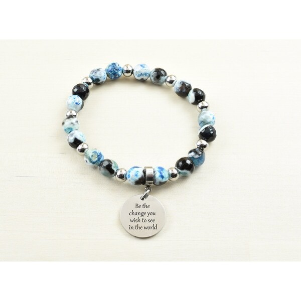Genuine Agate Inspirational Bracelet Blue Be The Change Free Genuine Agate Inspirational Bracelet Blue Be The Change