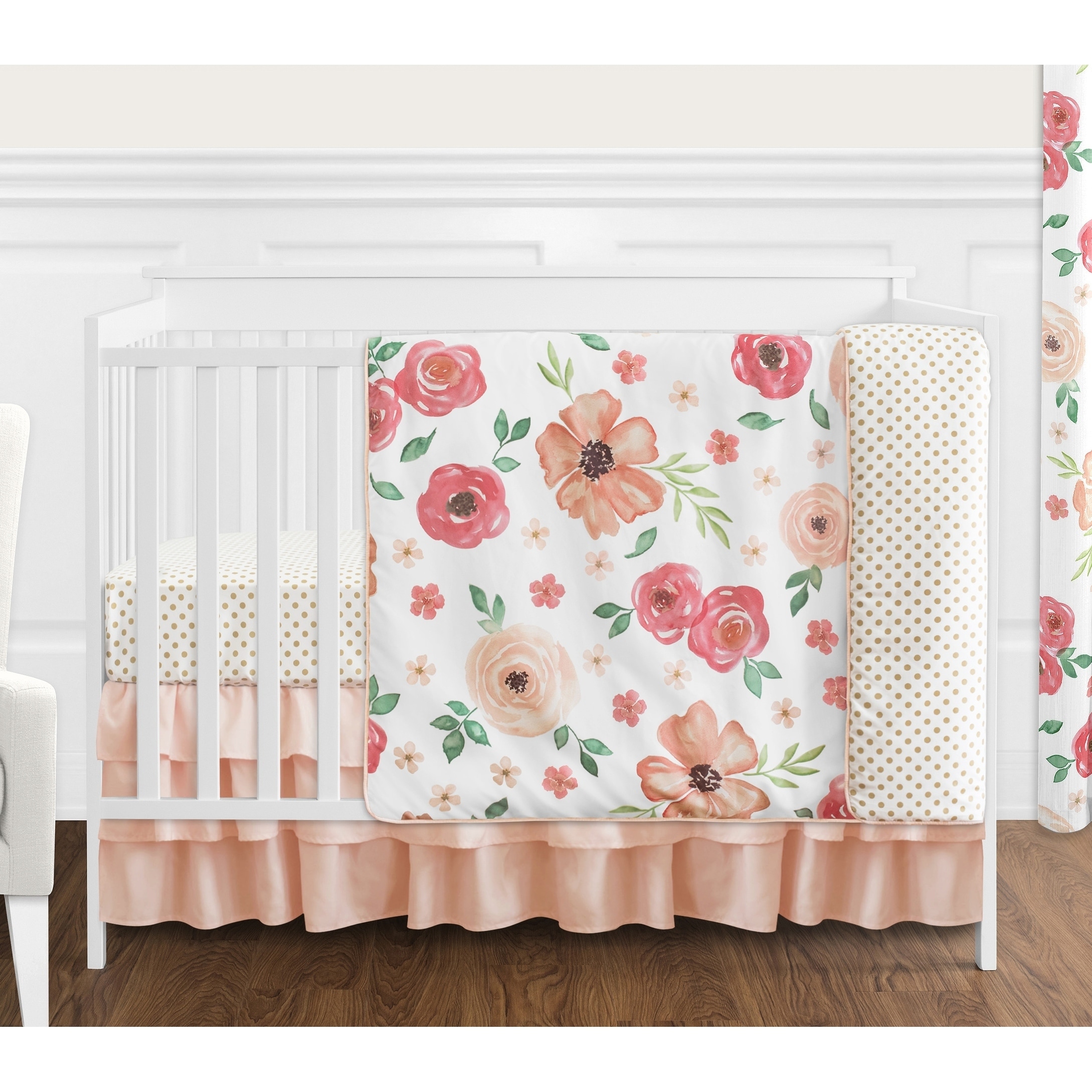 peach floral crib sheet