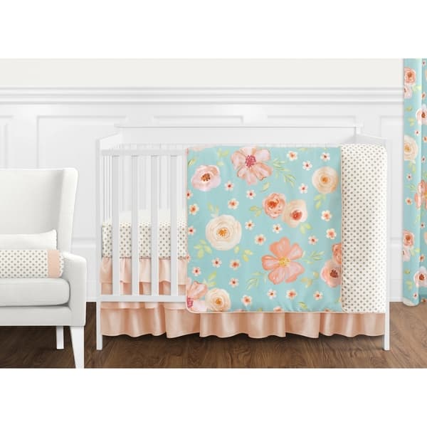 Sweet Jojo Designs Turquoise And Peach Shabby Chic Watercolor Floral Collection Girl 11 Piece Crib Bedding Set Overstock 22375931