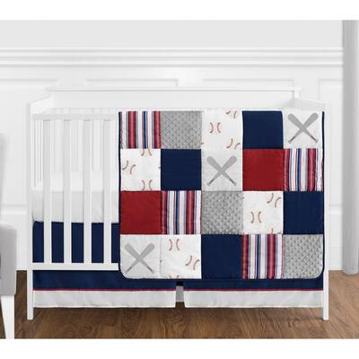 Sweet Jojo Designs Red, White and Blue Baseball Patch Sports Collection Boy 4-piece Crib Bedding Set