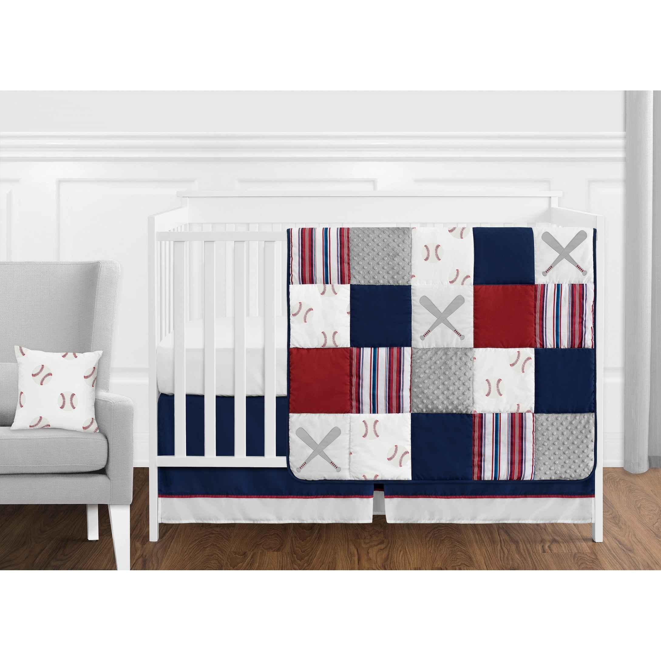 4 Pieces Gray and White Gender Neutral Sweet Jojo Designs Navy and Grey Stripe Baby Boy Girl Nursery Crib Bedding Set Blue 